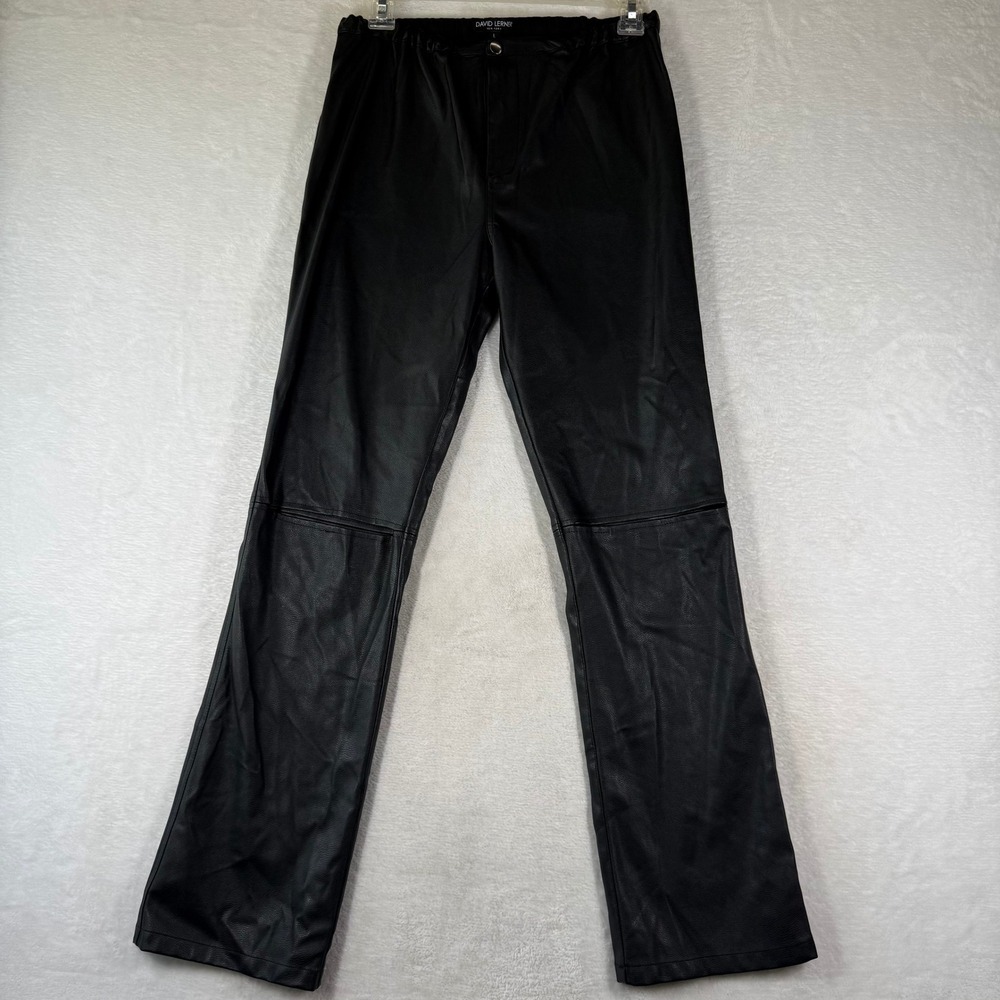 David Lerner New York Black Faux Leather Slit Knee Pants Large High Rise Edgy